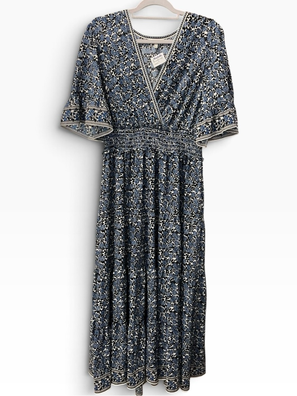 NWT MAX STUDIO Blue Floral Print Boho Casual Short Sleeve Dress Size 1X